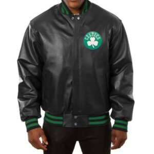 NBA Boston Celtics Black Varsity Leather Jacket