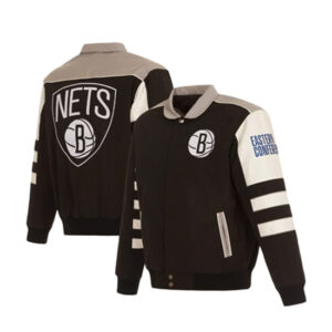 Brooklyn Nets JH Design Black Stripe Colorblock Nylon satin varsity Jacket