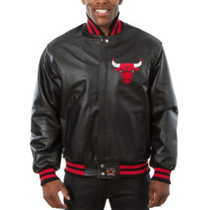 Chicago Bulls JH Design Black Big & Tall All-Leather Logo Full-Snap Jacket