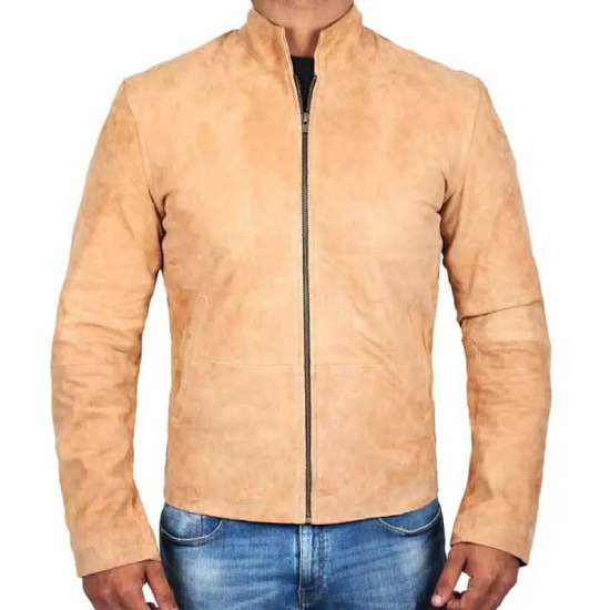 Mens Camel Real Suede Leather Jacket