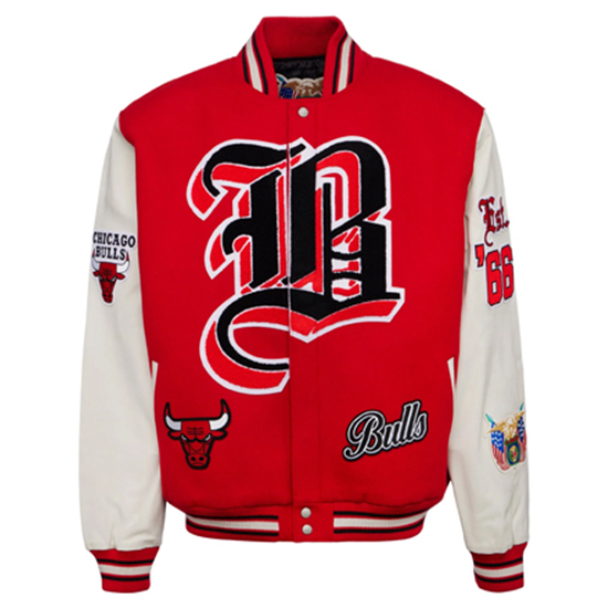 NBA Chicago Bulls Red Wool and White Leather Varsity Jacket
