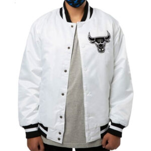NBA Chicago Bulls White Varsity Satin Jacket