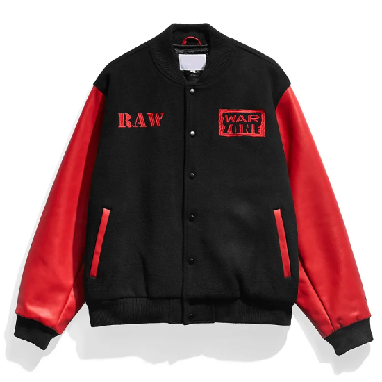Raw is War black and red Wool Varsity Jacket