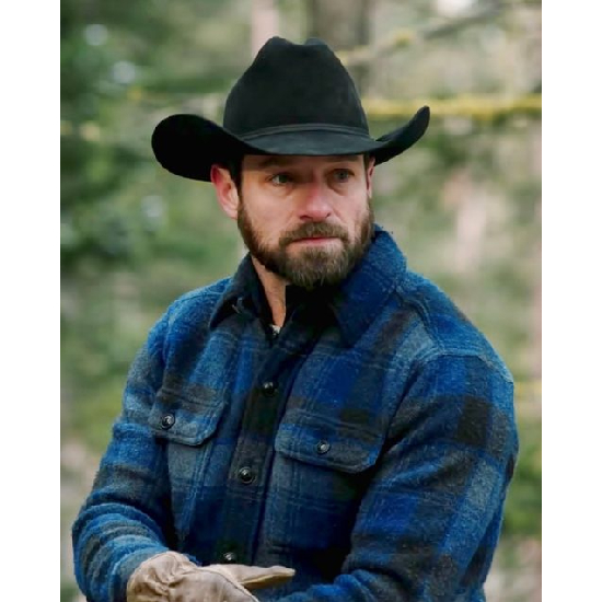 Yellowstone TV Series Ian Bohen Blue Plaid Flannel Jacket