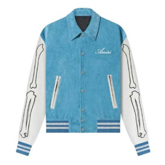 Bones Amiri Blue Corduroy Full-Snap Varsity Jacket