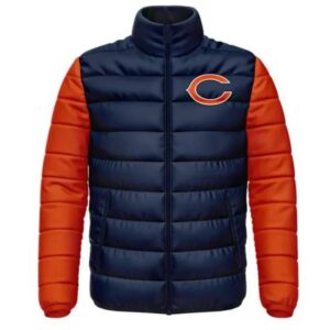 Chicago Bears Navy Blue and Orange Puffer Jacket