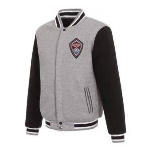 Colorado Rapids Gray and Black Wool Full-Snap Varsity Jacket