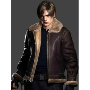 Leon S. Kennedy Resident Evil 4 Shearling Brown Leather Jacket