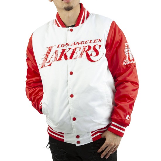 Los Angeles Lakers Red and White Satin Jacket