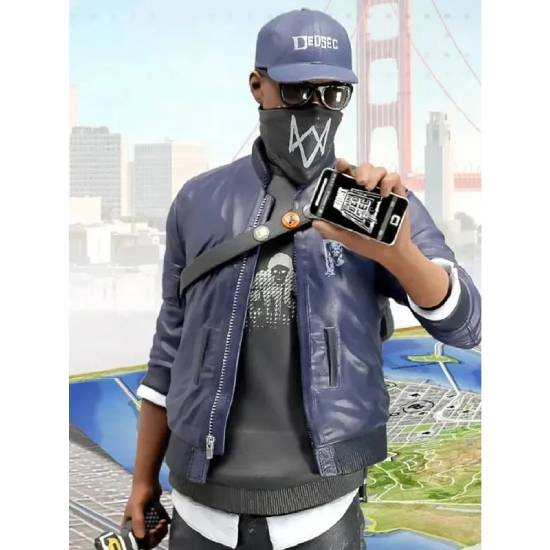 Marcus Holloway Watch Dogs 2 Bomber Blue Leather Jacket