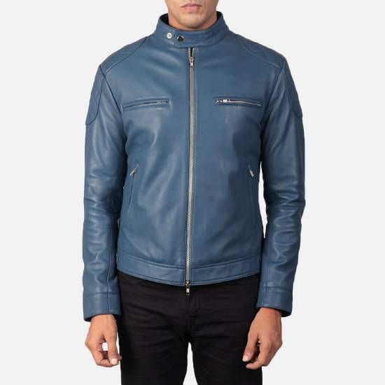 Men's Gatsby Blue Leather Biker Jacket