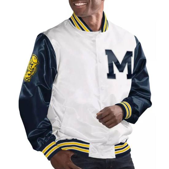 Michigan Wolverines White & Navy Varsity Jacket