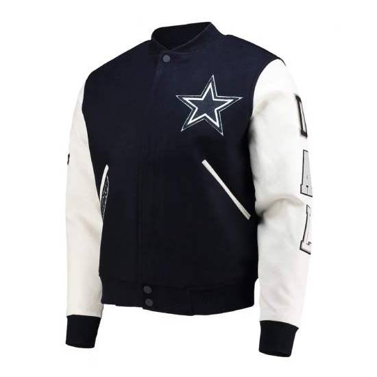 NFL Dallas Cowboys White and Navy Blue Varsity Jacket