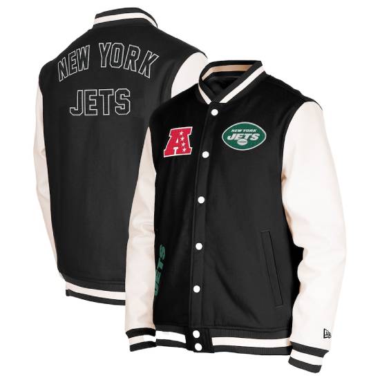 New York Jets New Era Third Down Black Wool Varsity Jacket