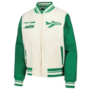 New York Jets Retro Classic Cream And Green Varsity Jacket