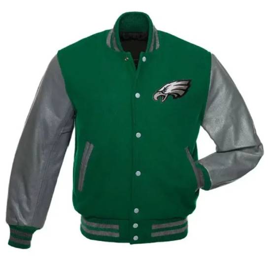 Philadelphia Eagles Green and White Wool Letterman Jacket