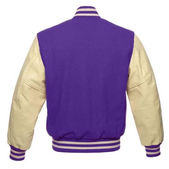 Purple and Cream Varsity Wool and Leather Jacket For Men's
