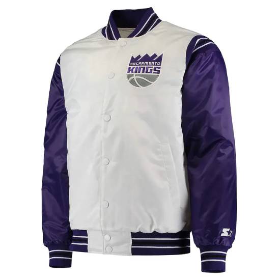 Sacramento Kings Renegade Purple and White Varsity Satin Jacket