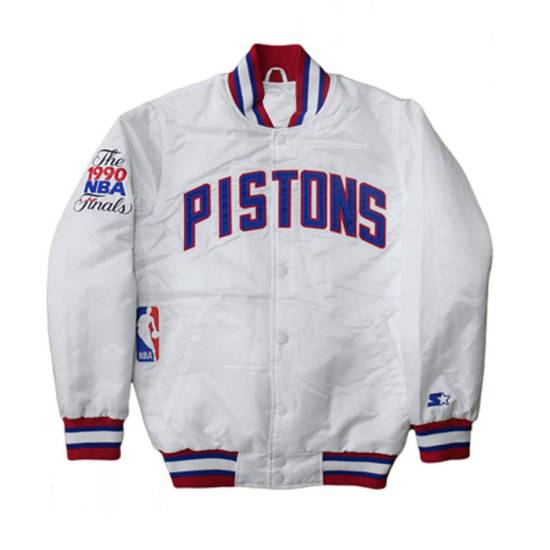 Starter Detroit Pistons NBA White Satin Jacket
