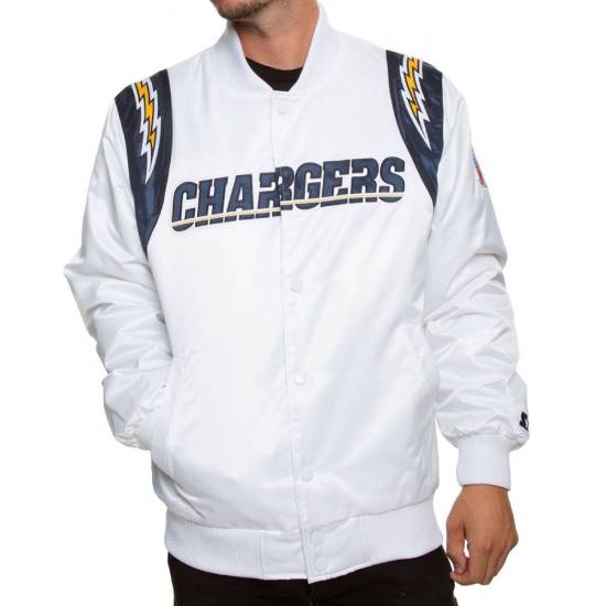 Starter Los Angeles Chargers Bomber White Satin Jacket