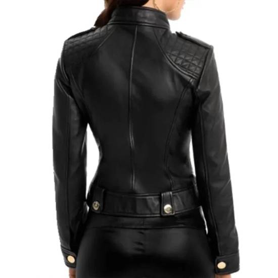 Women’s Marciano Dakira Moto Quilted Black Leather Jacket