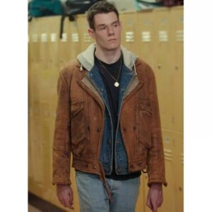 Adam Groff Sex Education Connor Swindells Brown Leather Jacket