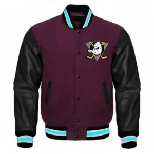 Anaheim Mighty Ducks Black And Purple Wool Varsity And Leather Jacket