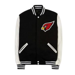 Arizona Cardinals Black and White Wool Varsity And Leather Jacket