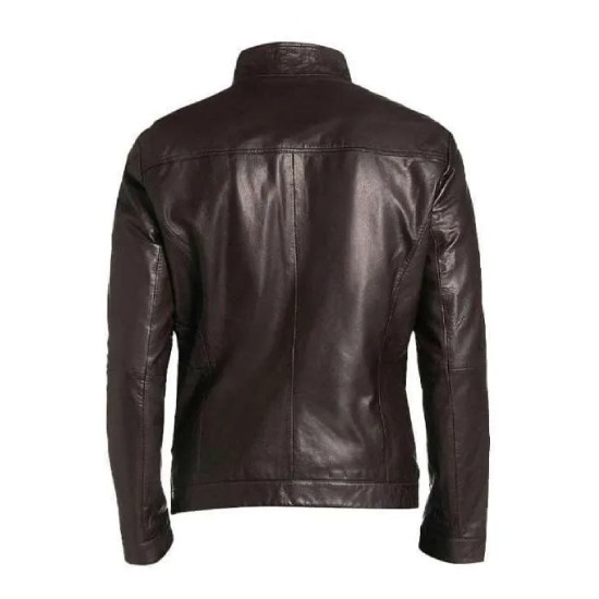 Dark Brown Lambskin Leather Bomber Jacket