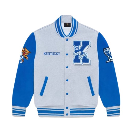 OVO NCAA Kentucky Wildcats Blue And Gray Wool Varsity Jacket