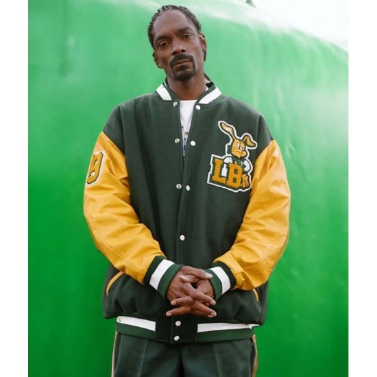 Snoop Dogg Ego Trippin Green and Yellow Wool Varsity And Leather Jacket
