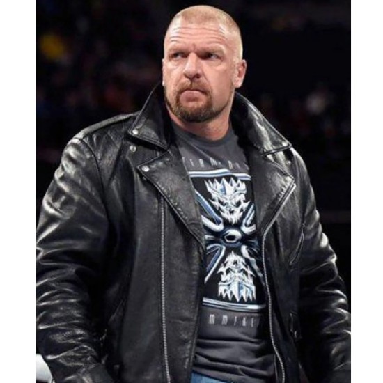 WWE Wrestler Triple H Black Biker Leather Jacket.