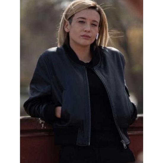 Esther Awareness 2023 Maria Pedraza Black Bomber Leather Jacket