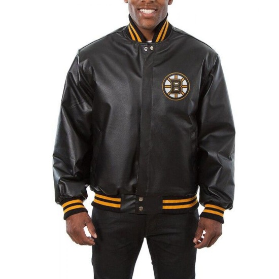 Boston Bruins Black Leather Varsity Jacket