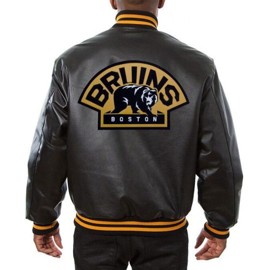 Boston Bruins Bomber Black Leather Varsity Jacket