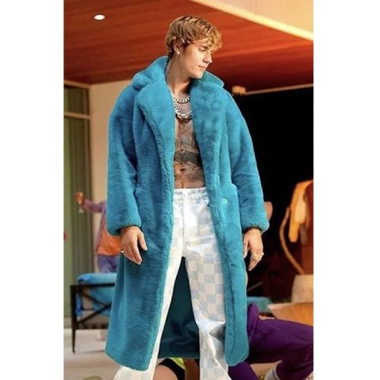 Drake Popstar Justin Bieber Blue Fur Coat