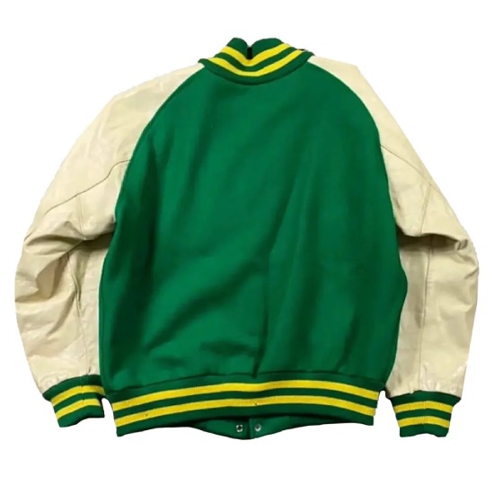 Green And Cream O Letterman Wool Varsity Full-snap Jacket