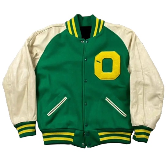 Green And Cream O Wool Varsity Jacket