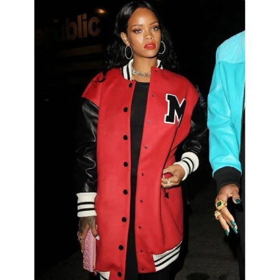 Moschino Rihanna Red And Black Long Varsity Jacket