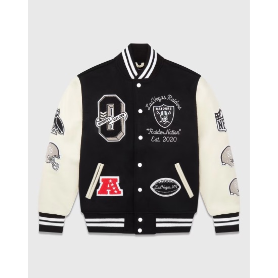 OVO x NFL Raiders Black Wool Varsity Jacket
