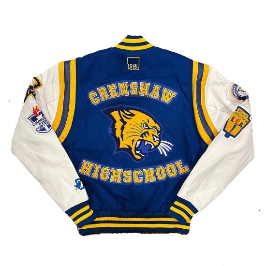 Sole Folks Crenshaw Blue And White Wool Full-snap Varsity Jacket